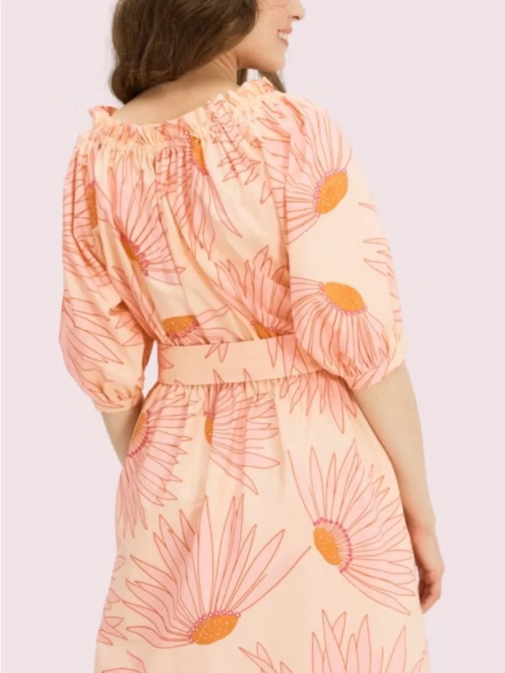 Kate Spade Peach and Pink Floral Off-Shoulder Midi Dress, Two Belts Large